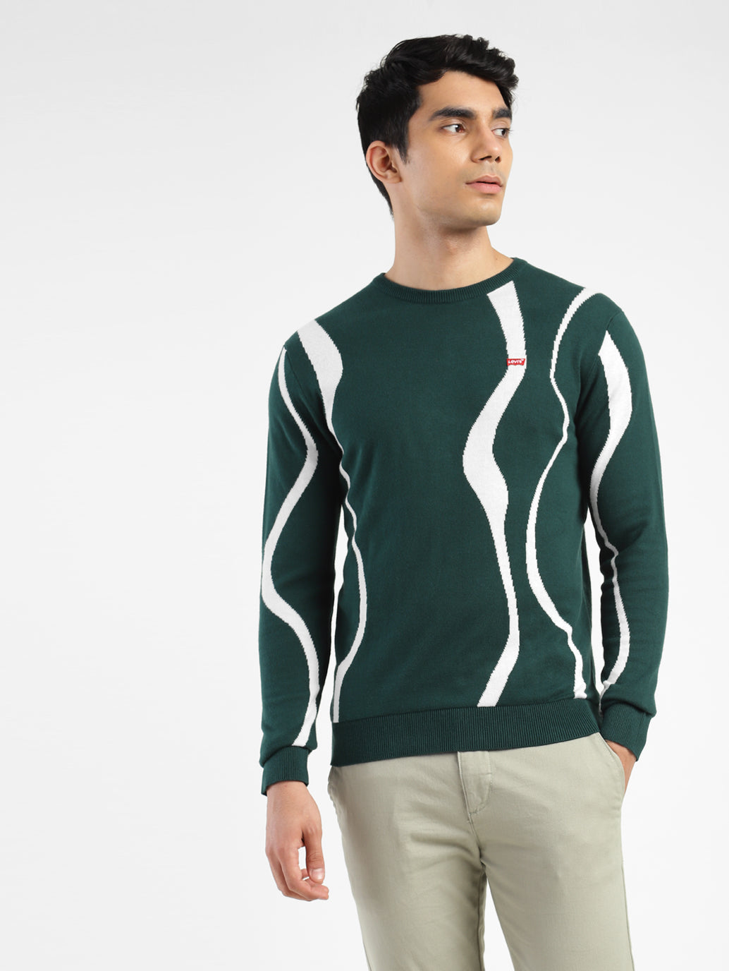 Men'S Abstract Print Crew Neck Sweater Green
