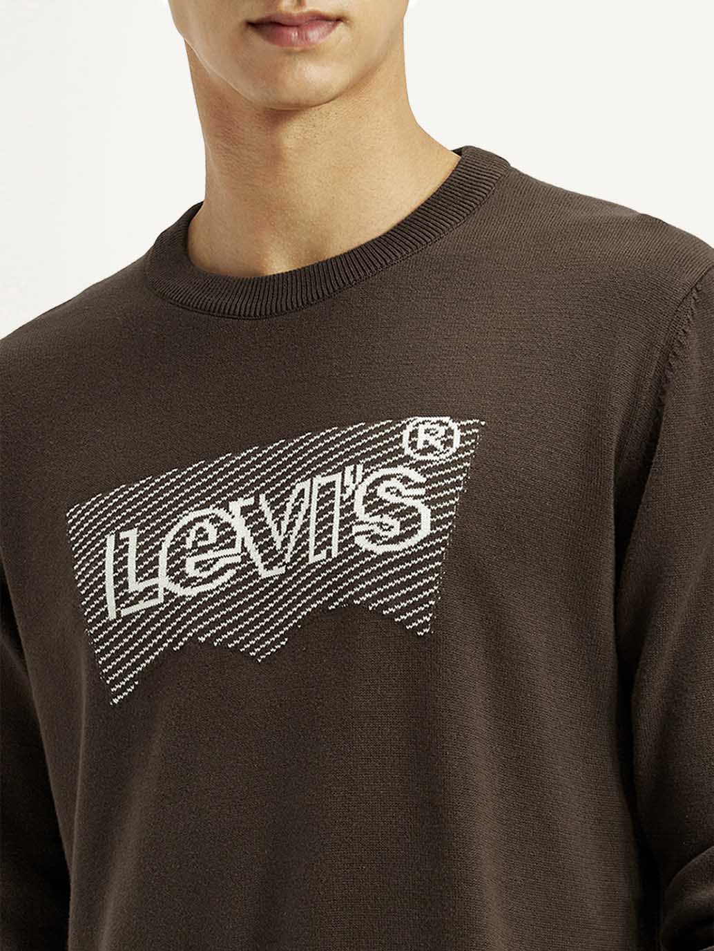 Men'S Graphic Print Brown Round Neck Sweatshirt