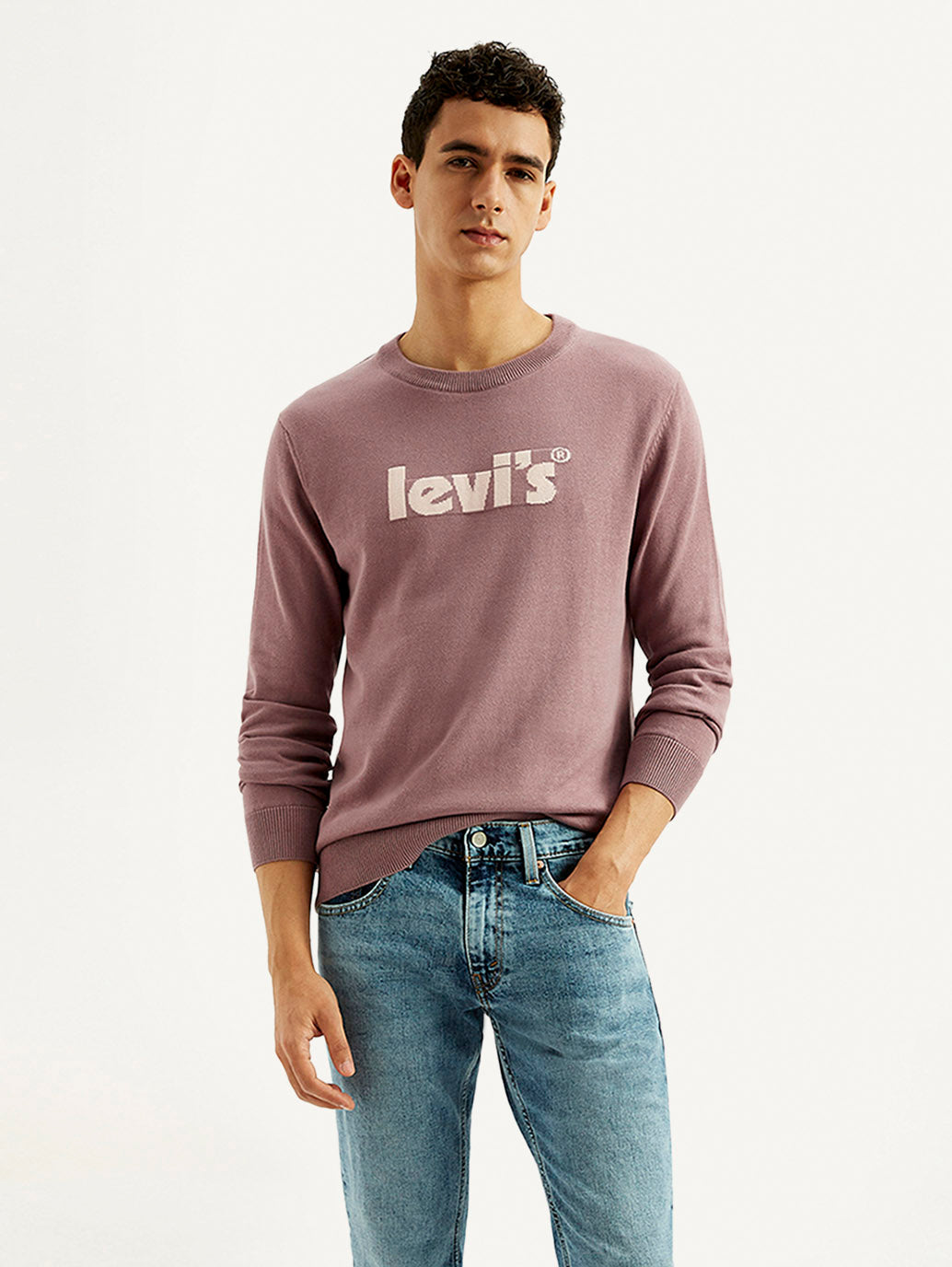 Men'S Brand Logo Mauve Crew Neck Sweater