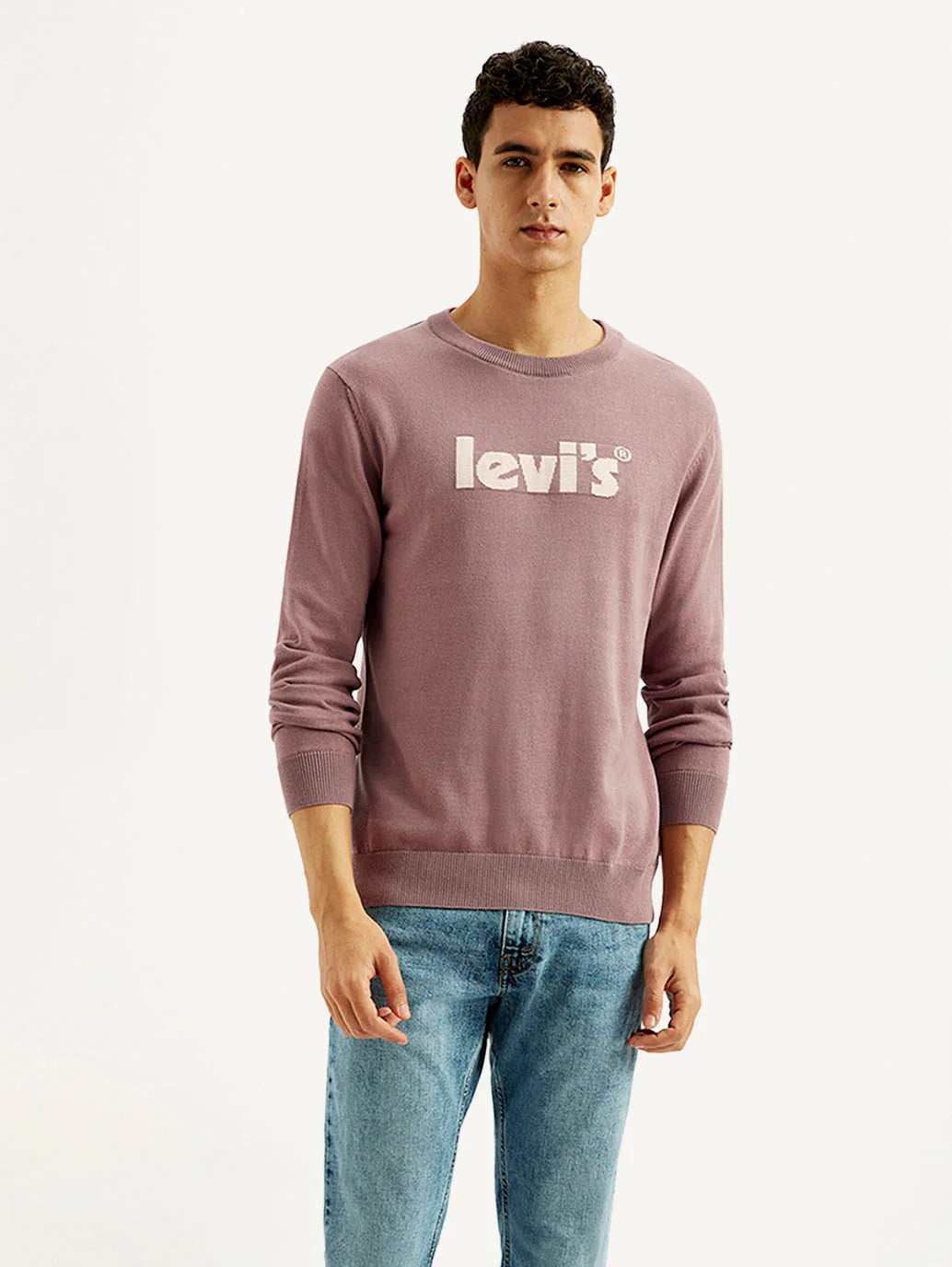 Men'S Brand Logo Mauve Crew Neck Sweater