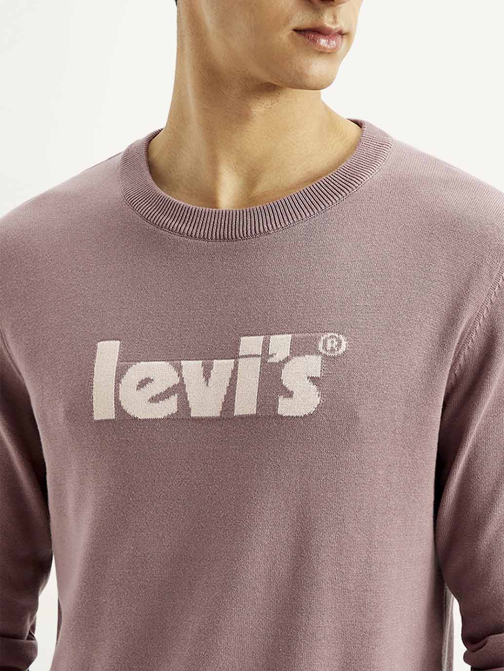 Men'S Brand Logo Mauve Crew Neck Sweater