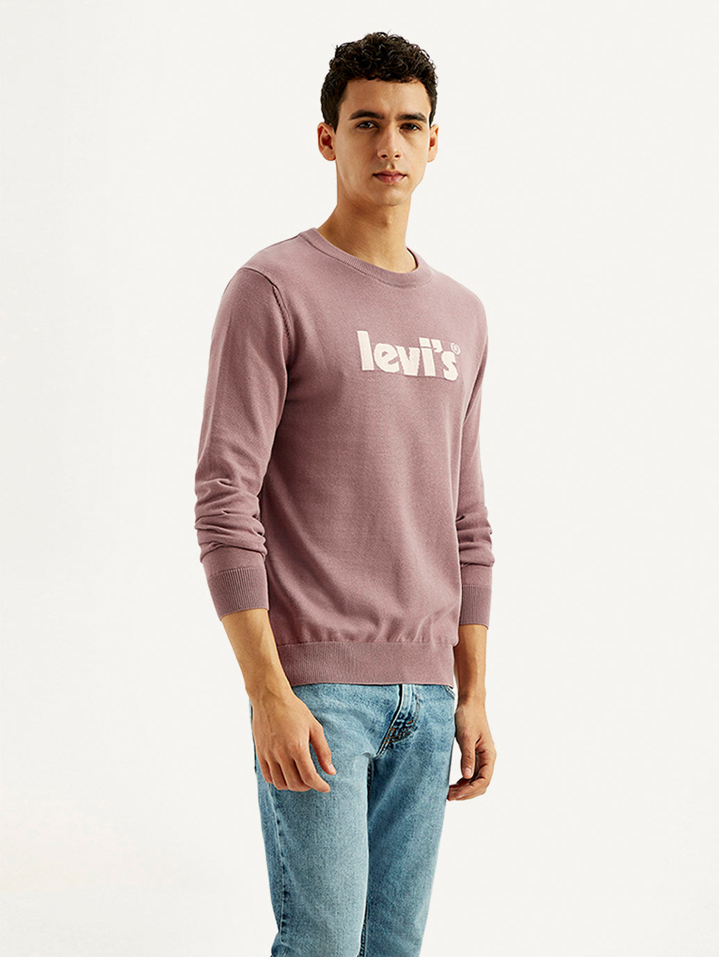 Men'S Brand Logo Mauve Crew Neck Sweater