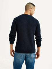 Men's Jacquard Navy Crew Neck Sweater