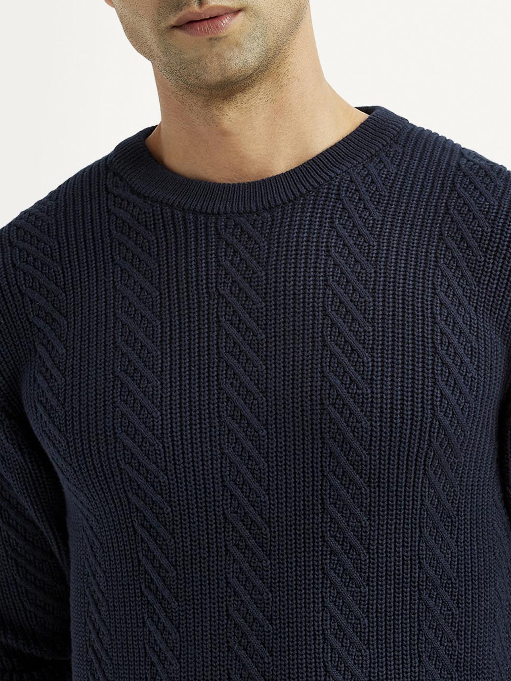 Men's Jacquard Navy Crew Neck Sweater