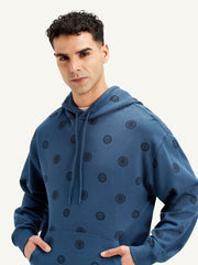 Men'S Printed Navy Hooded Sweatshirt