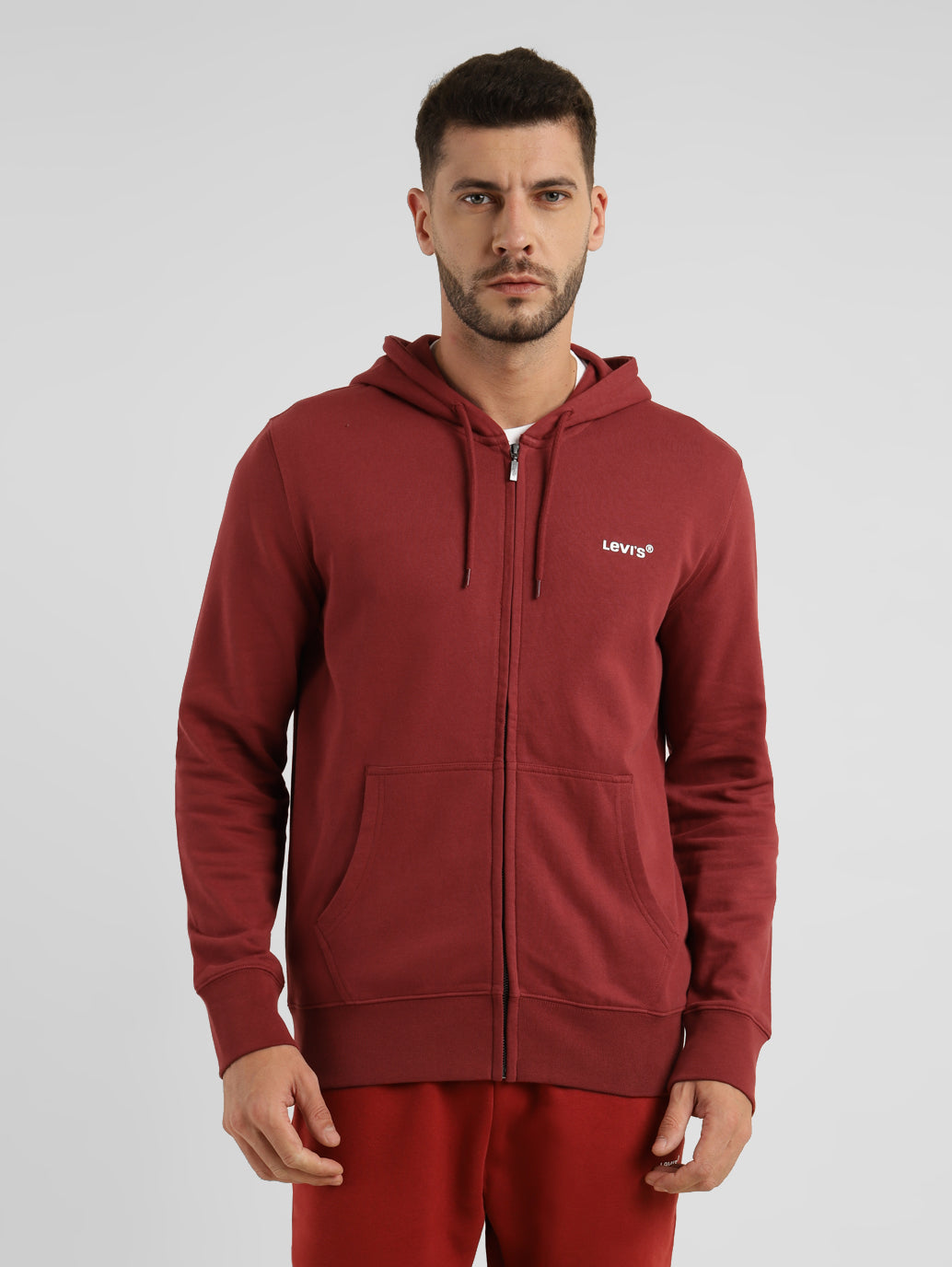 Men'S Solid Hooded Sweatshirt Red