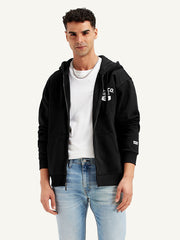 Men'S Solid Black Hooded Sweatshirt
