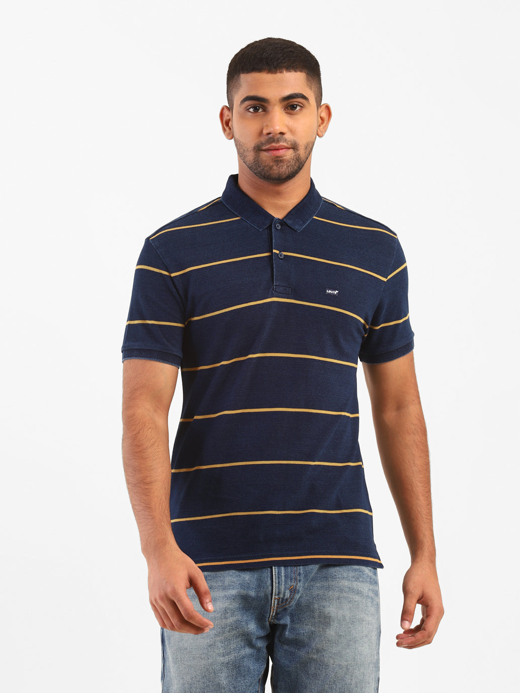 Men'S Blue Polo Collar T-Shirt