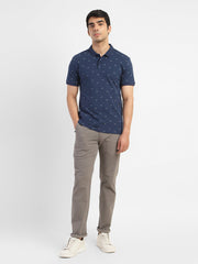 Men'S Geometric Print Polo T-Shirt Navy