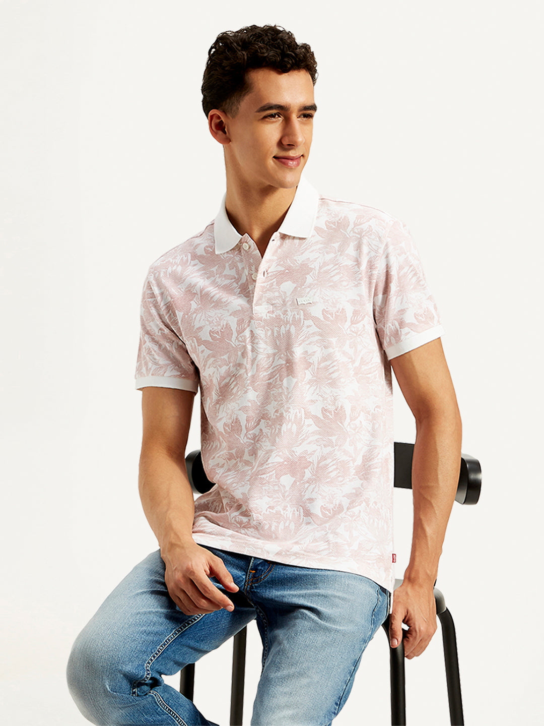 Men'S Floral Print Slim Fit Polo T-Shirt