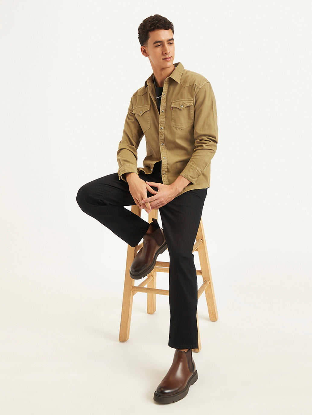 Men'S Solid Slim Fit Denim Shirt