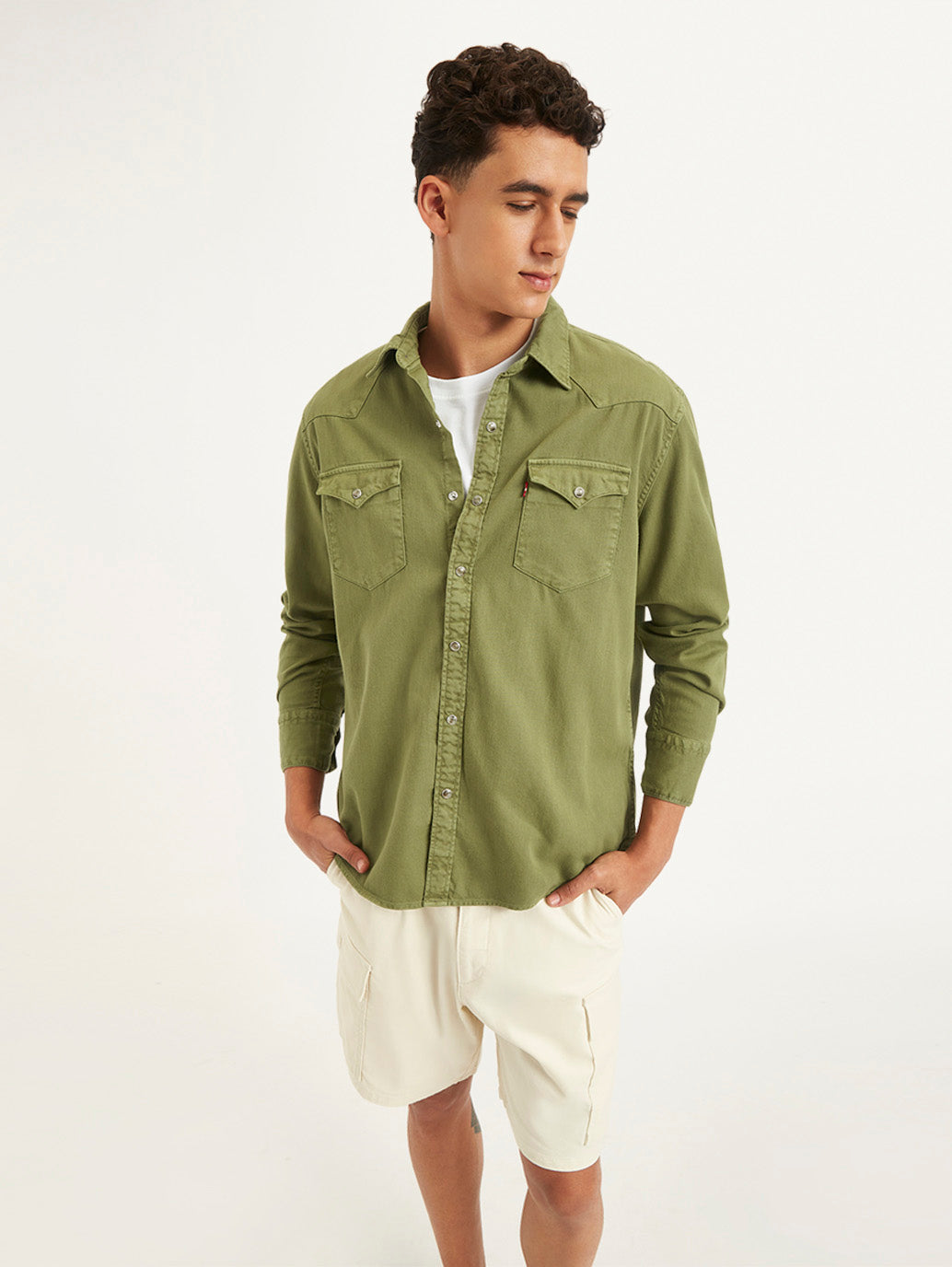 Men'S Solid Slim Fit Denim Shirt