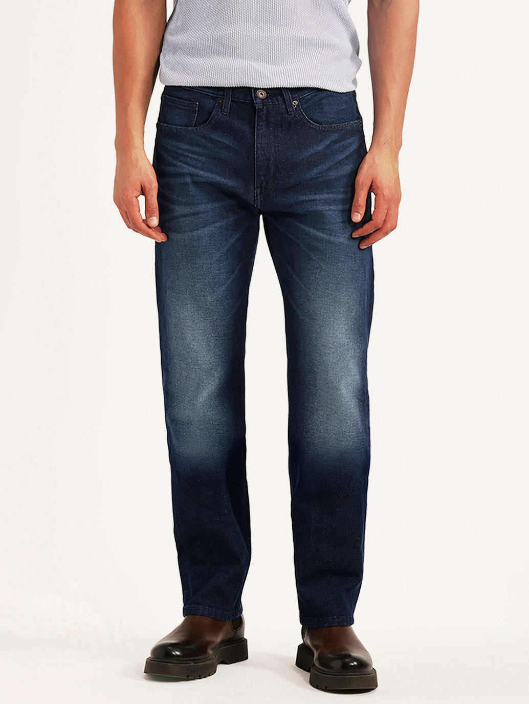 Levi's men's 511 dark blue slim fit hyper stretch jeans, front view showing classic five-pocket design and modern slim silhouette.
