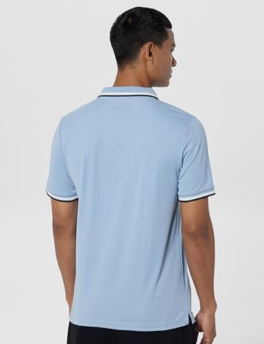 Skechers men's classic tipping blue polo shirt with a collar and short sleeves, made from comfortable fabric.
