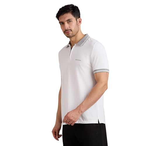 Skechers men's contrast zipper polo shirt with long sleeves, featuring a comfortable fit and stylish design.