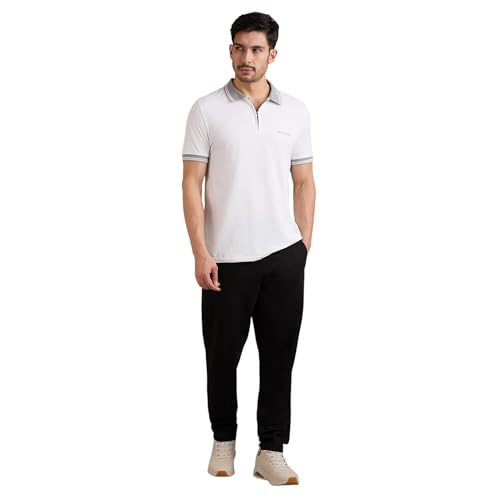 Skechers men's contrast zipper polo shirt with long sleeves, featuring a classic collar and sporty design, in black and white.