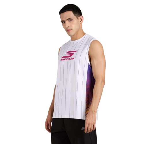 Skechers Men Basketball Striper White Tank TOP