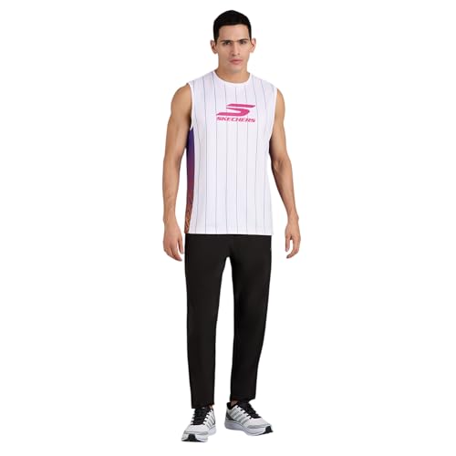 Skechers Men Basketball Striper White Tank TOP
