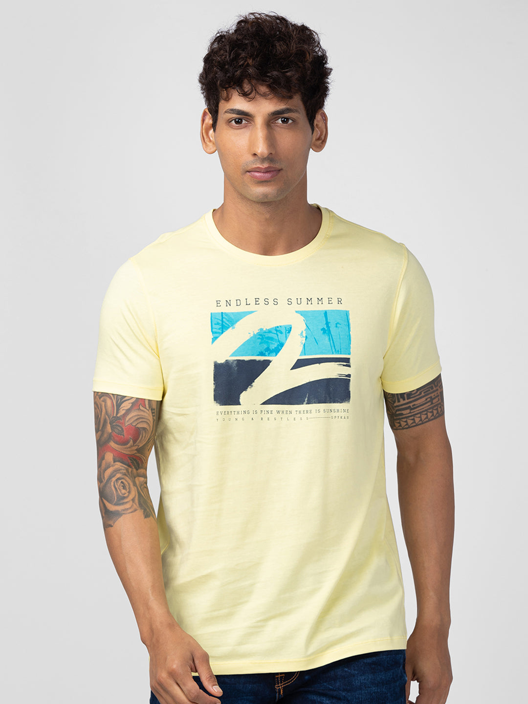 Spykar Mens T-Shirt H/S Mktbc1Bc114 Powder Yellow