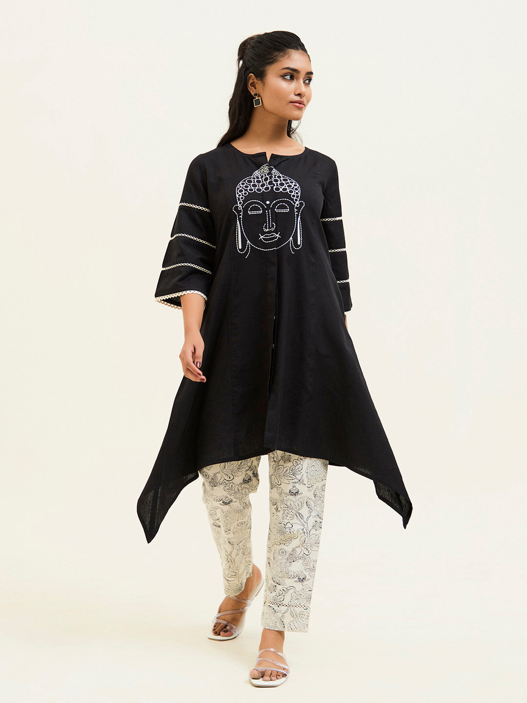 Black Buddha Embroidered Black Co-Ord Set