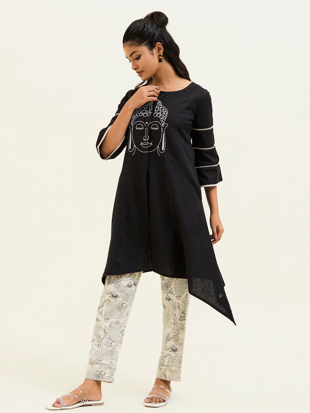 Black Buddha Embroidered Black Co-Ord Set