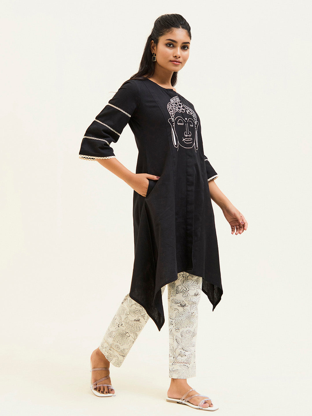 Black Buddha Embroidered Black Co-Ord Set