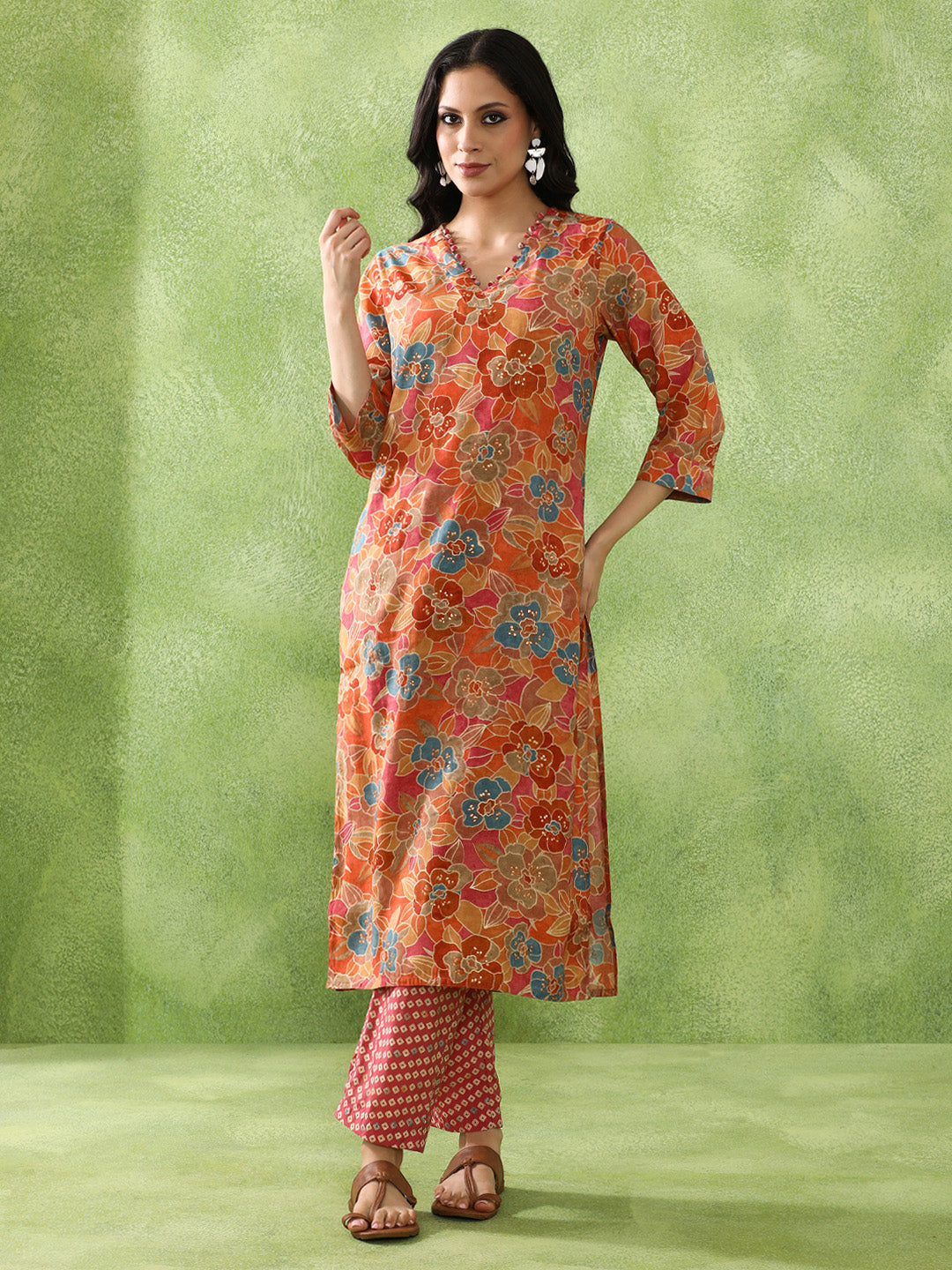JAIPUR KURTI LADIES WESTERN KURTI 2PCS SET 1B25KPNTR0010 ORANGE
