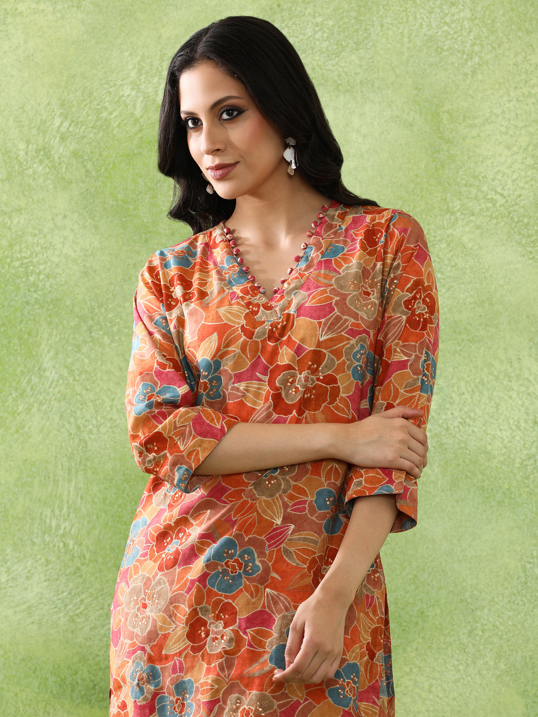 JAIPUR KURTI LADIES WESTERN KURTI 2PCS SET 1B25KPNTR0010 ORANGE
