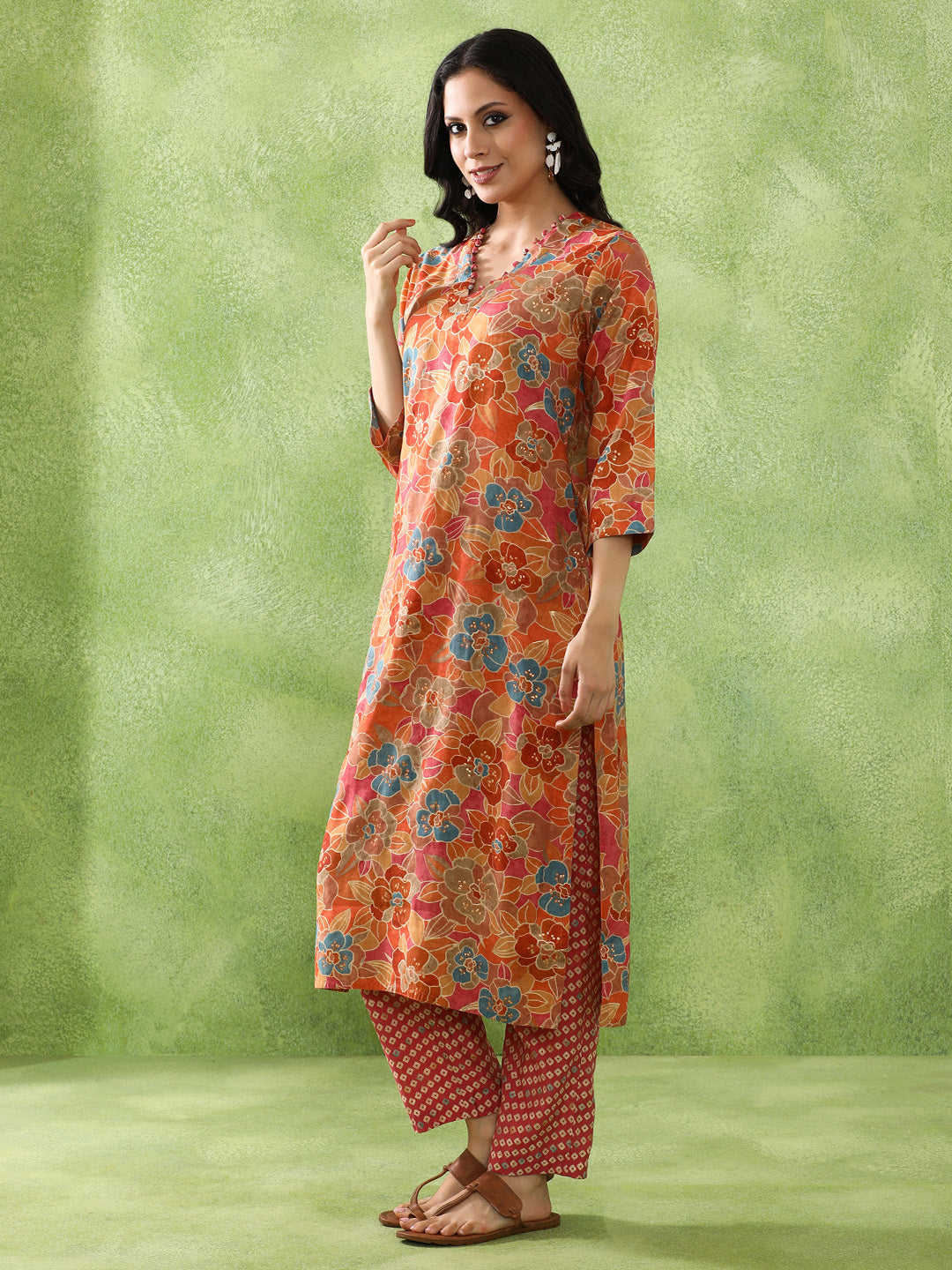 JAIPUR KURTI LADIES WESTERN KURTI 2PCS SET 1B25KPNTR0010 ORANGE