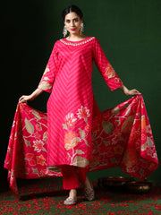 JAIPUR KURTI LADIES WESTERN KURTI 3PCS SET 1B25KPTDR007 FUCHSIA