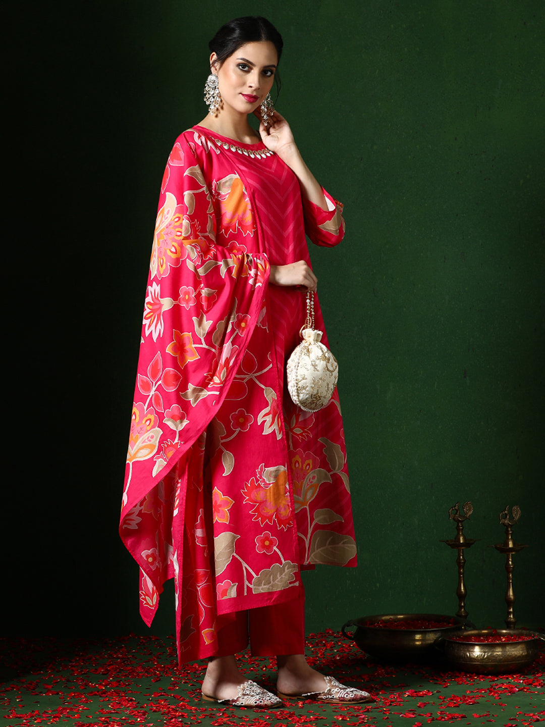 JAIPUR KURTI LADIES WESTERN KURTI 3PCS SET 1B25KPTDR007 FUCHSIA
