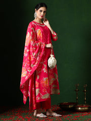 JAIPUR KURTI LADIES WESTERN KURTI 3PCS SET 1B25KPTDR007 FUCHSIA