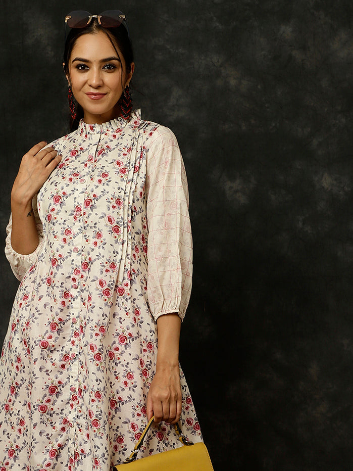 Yellow Rose Printed A-Line Kurta