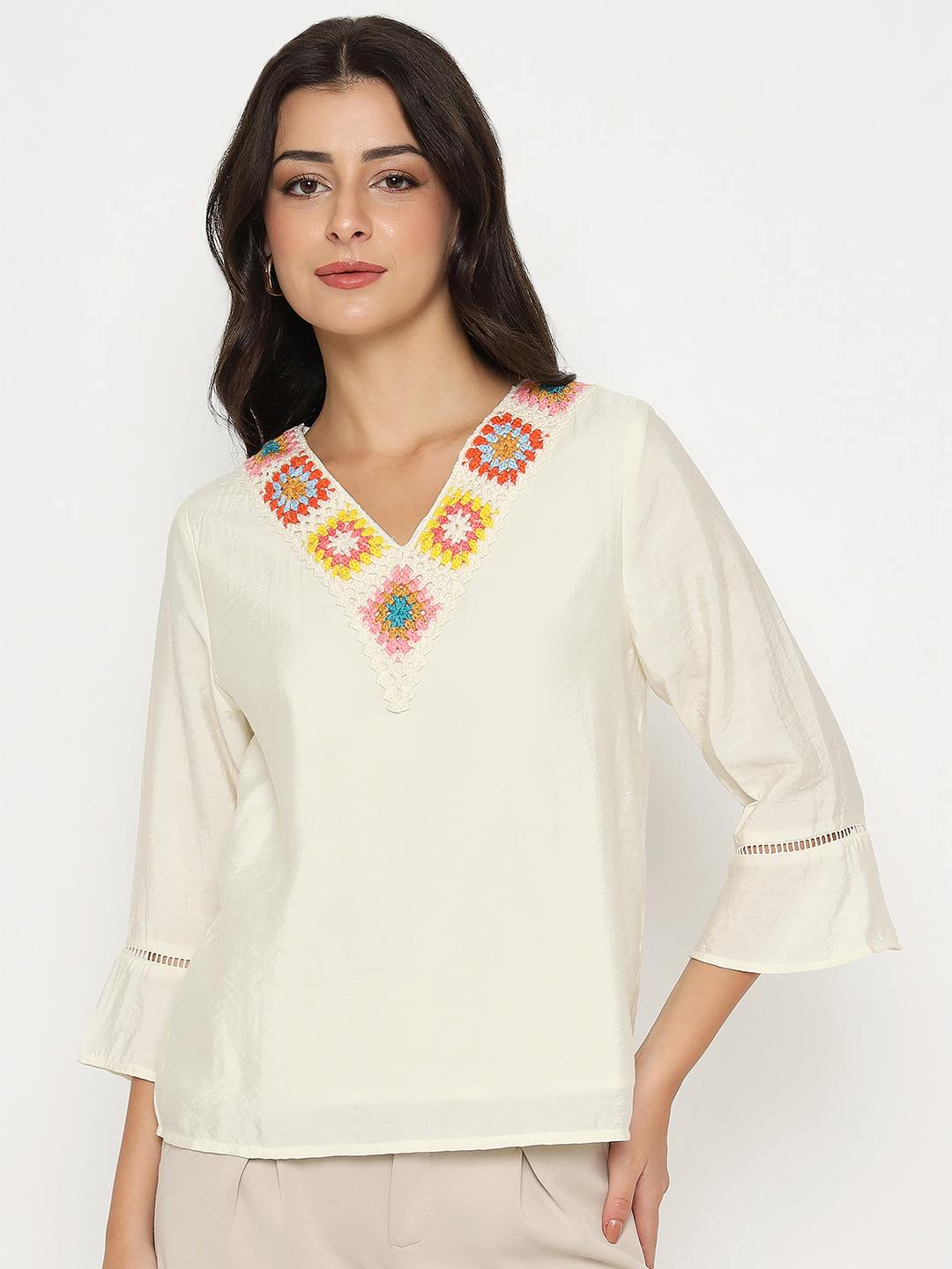 Madame Ladies Western Top H/S M5S18732 001 Beige - Goyalsons ShopMax
