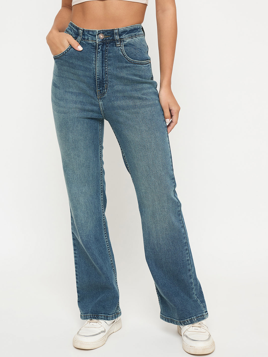 Madame Whiskered Stone Wash Mid Blue Jeans