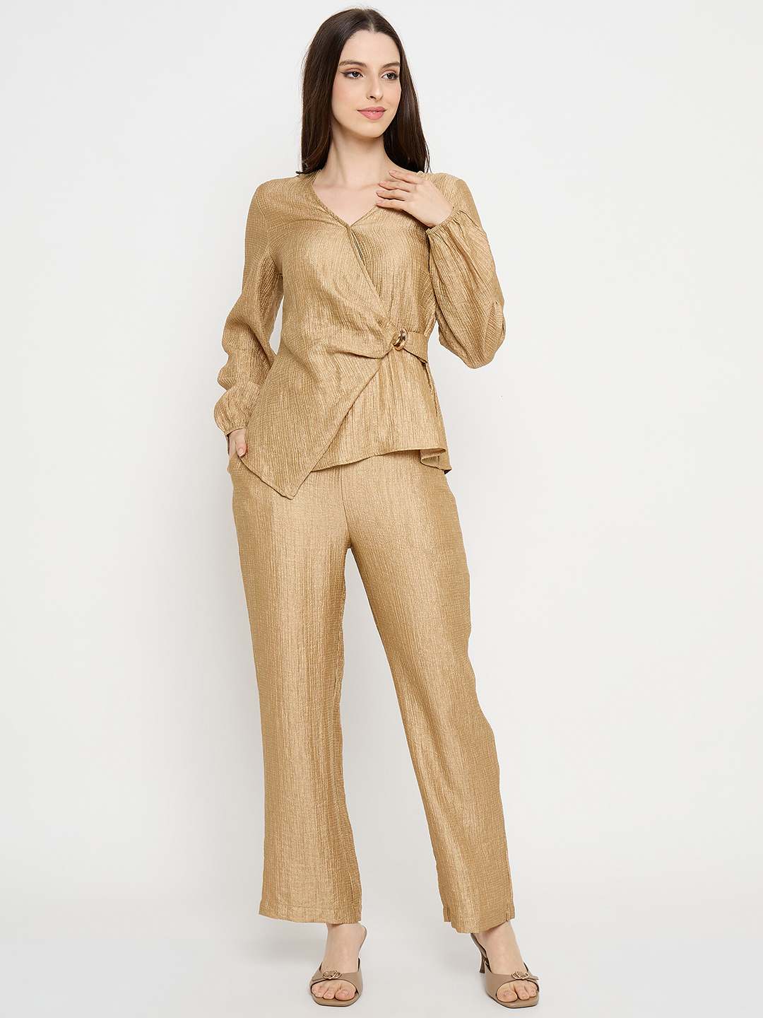 Madame Tie Knot Top And Straight Bottoms Golden Yellow Co-Ord Set