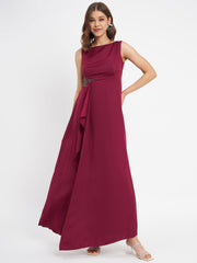 Madame Wine Shimmer Detailing Ruffle Hem Dress