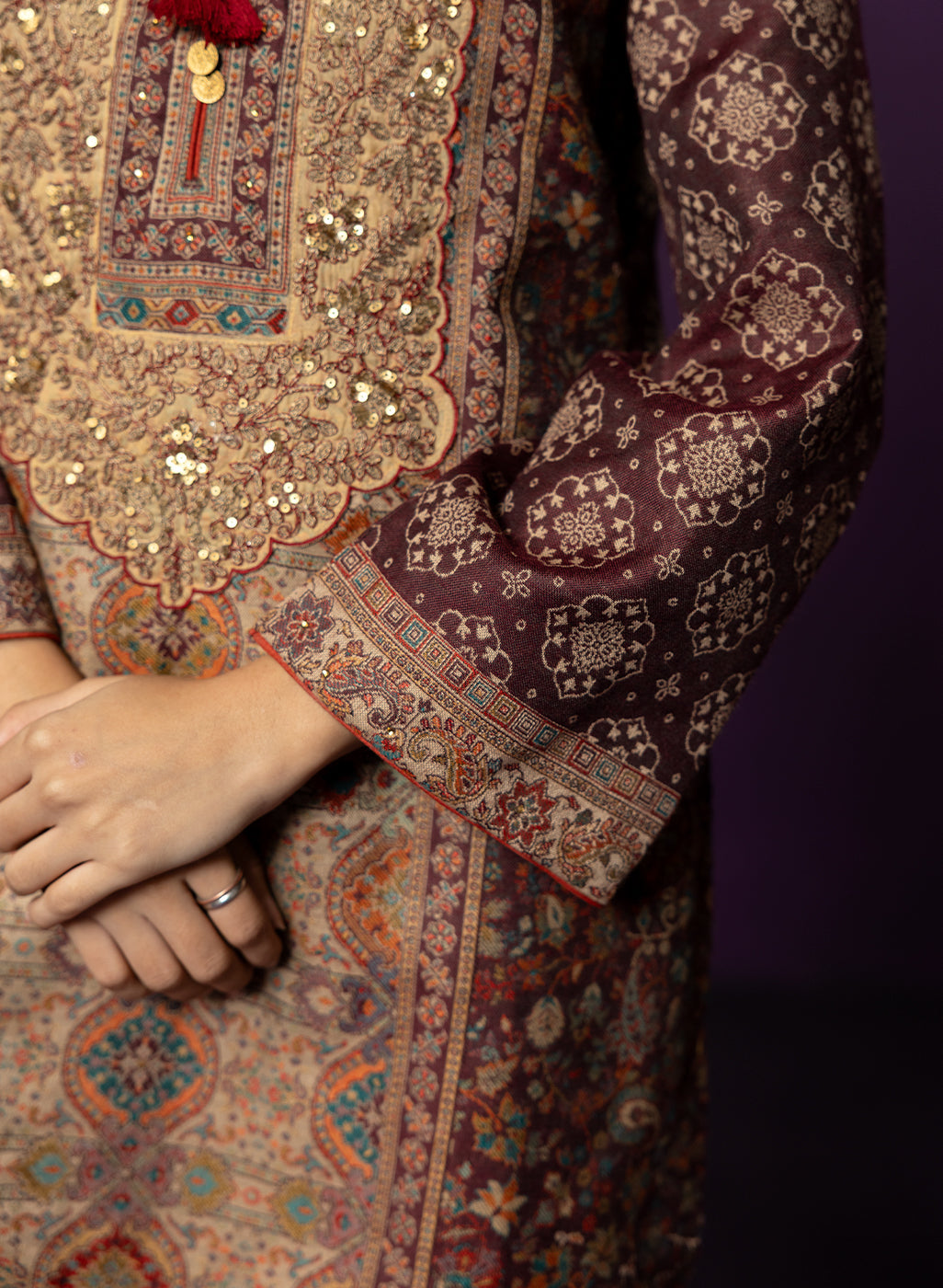 Kasturi Maroon Printed Jamawar Suit Set with Dupatta