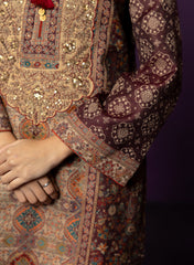 Kasturi Maroon Printed Jamawar Suit Set with Dupatta