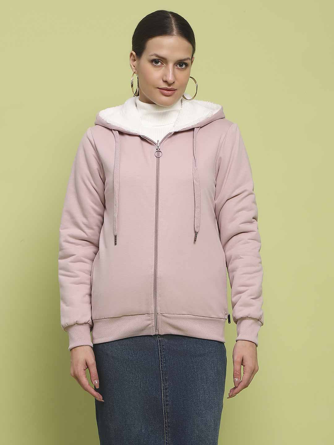 Madame Metal Detailed Zipper Lilac Hooded Sweatshirt