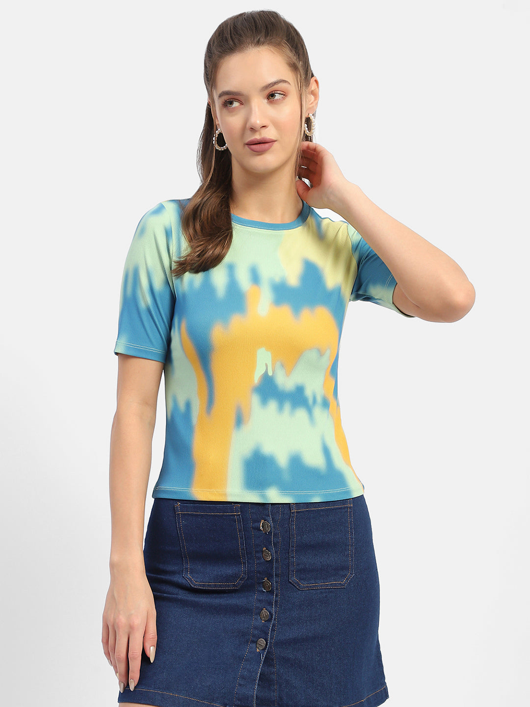 Madame Abstract Print Orange Regular T-Shirt