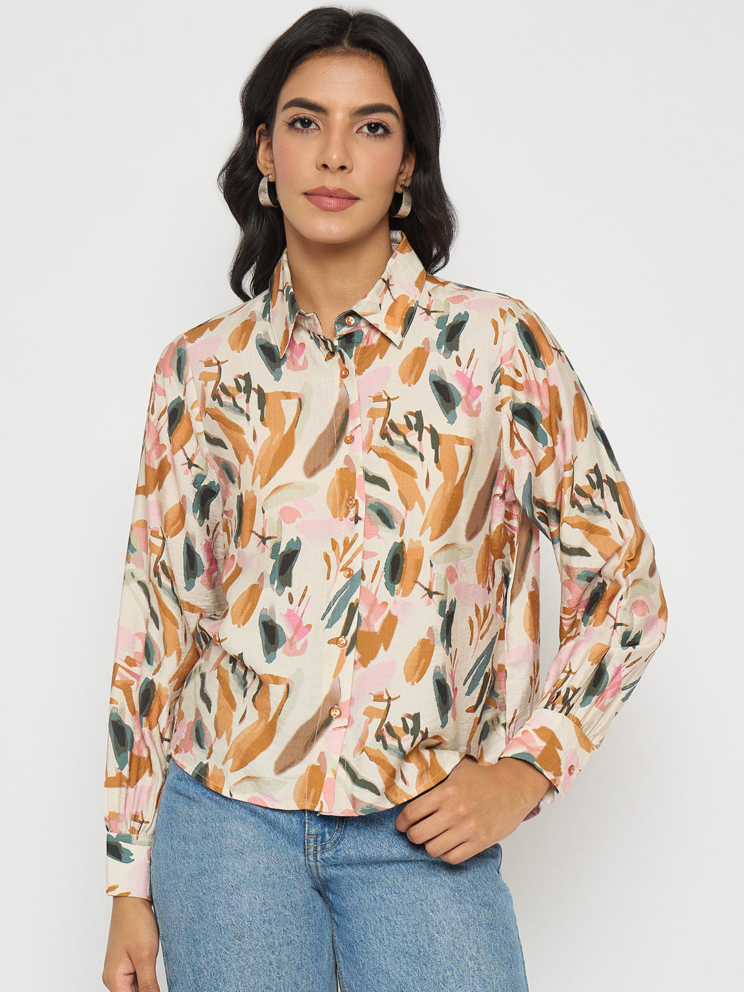 Madame Abstract Print Rust Red Rayon Blend Shirt