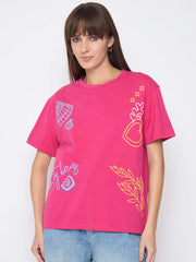 Madame Front And Back Printed Hot Pink Sinker T-Shirt