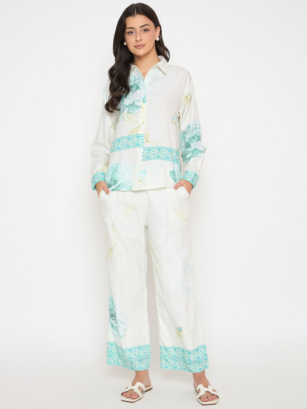 Sea green Madame ladies western fashion set featuring stylish upper clothing and accessories, perfect for modern Western-inspired look.