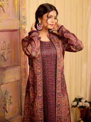 Wine Color Woolen Ethnic Printed Co-Ord Set