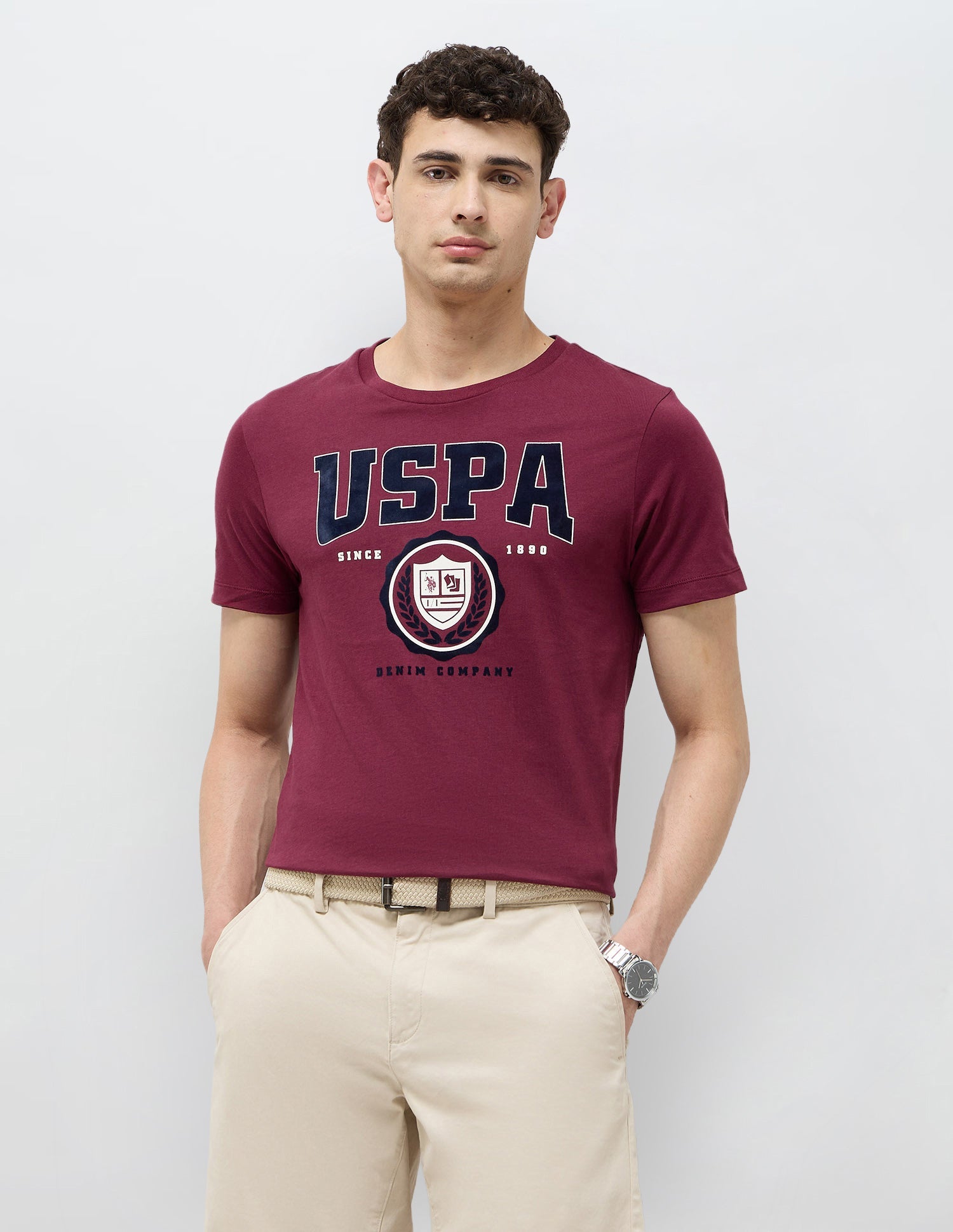 U.S.Polo Mens T-Shirt F/S Udtsh3808 Maroon