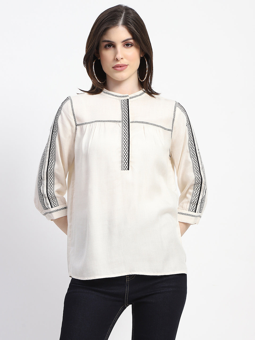 Madame Embroidered Off White Top