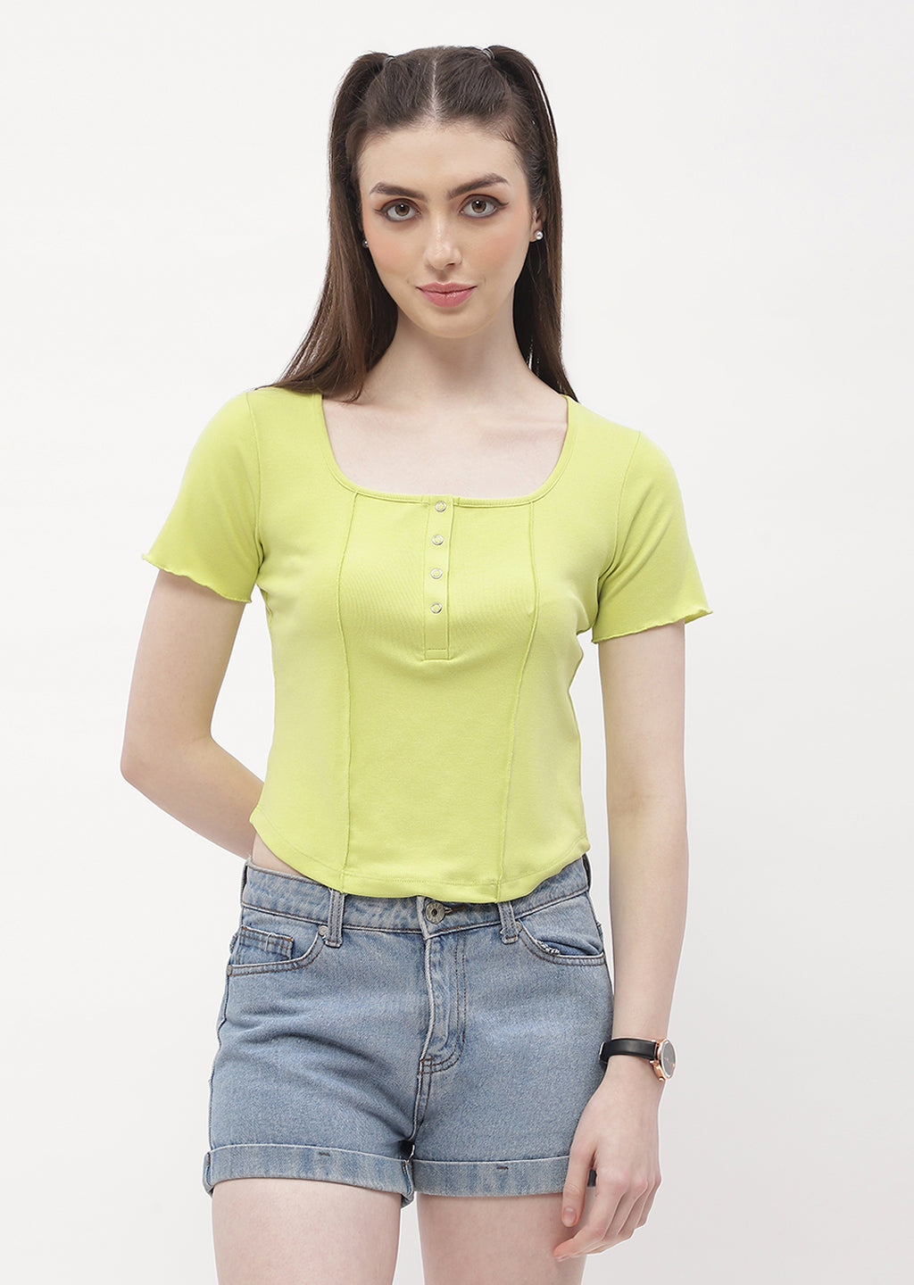 Madame Solid Neon Green Corset Style Top