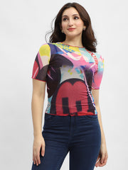 Madame Disney Lettuce Hem Red Mesh Top