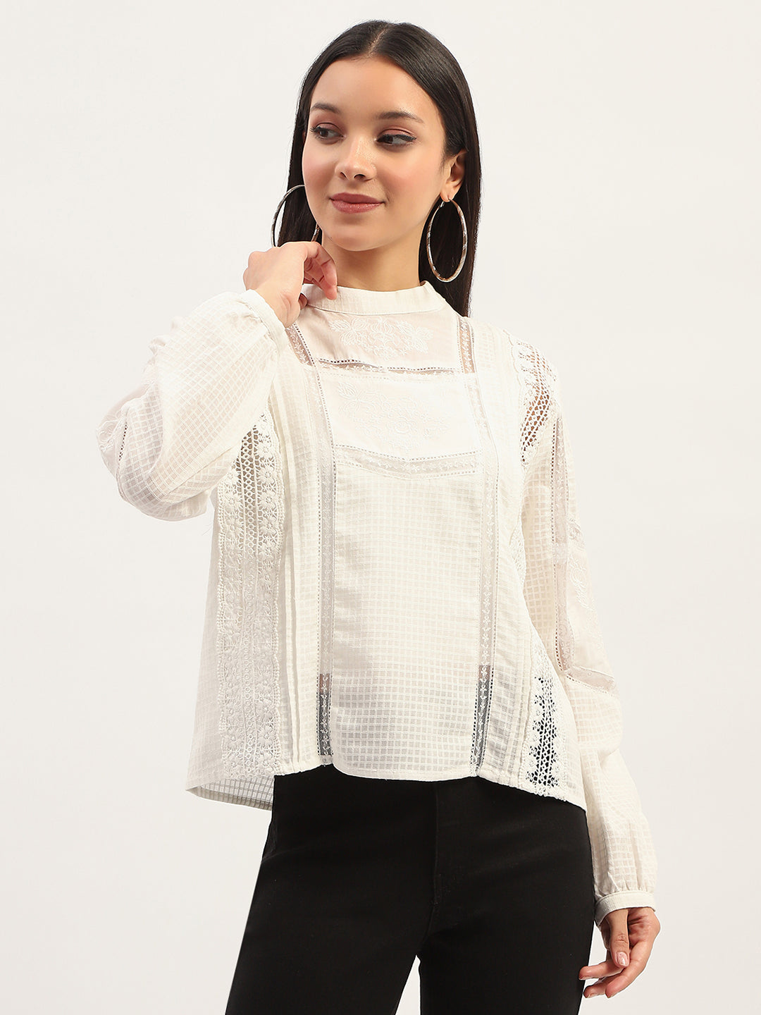 Madame Lace Detailing Solid White Top